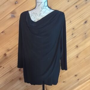CJ Banks Elegant Black Drape Neck Blouse
